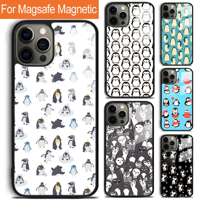 

Чехол для телефона с милым пингвином для iPhone 17, Air 16, 15, 14, 12, Pro Max Plus Magsafe, магнитный чехол для беспроводной зарядки