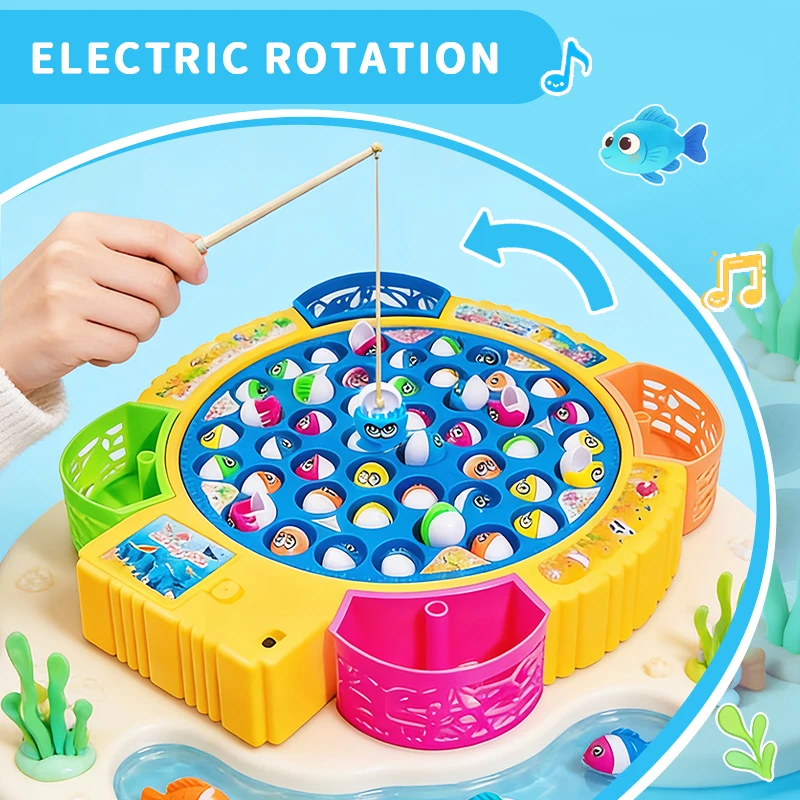 45 Small Fish Fishing Toy Electric Rotating Game Musical Rotating Fish Plate Set Children's Gift