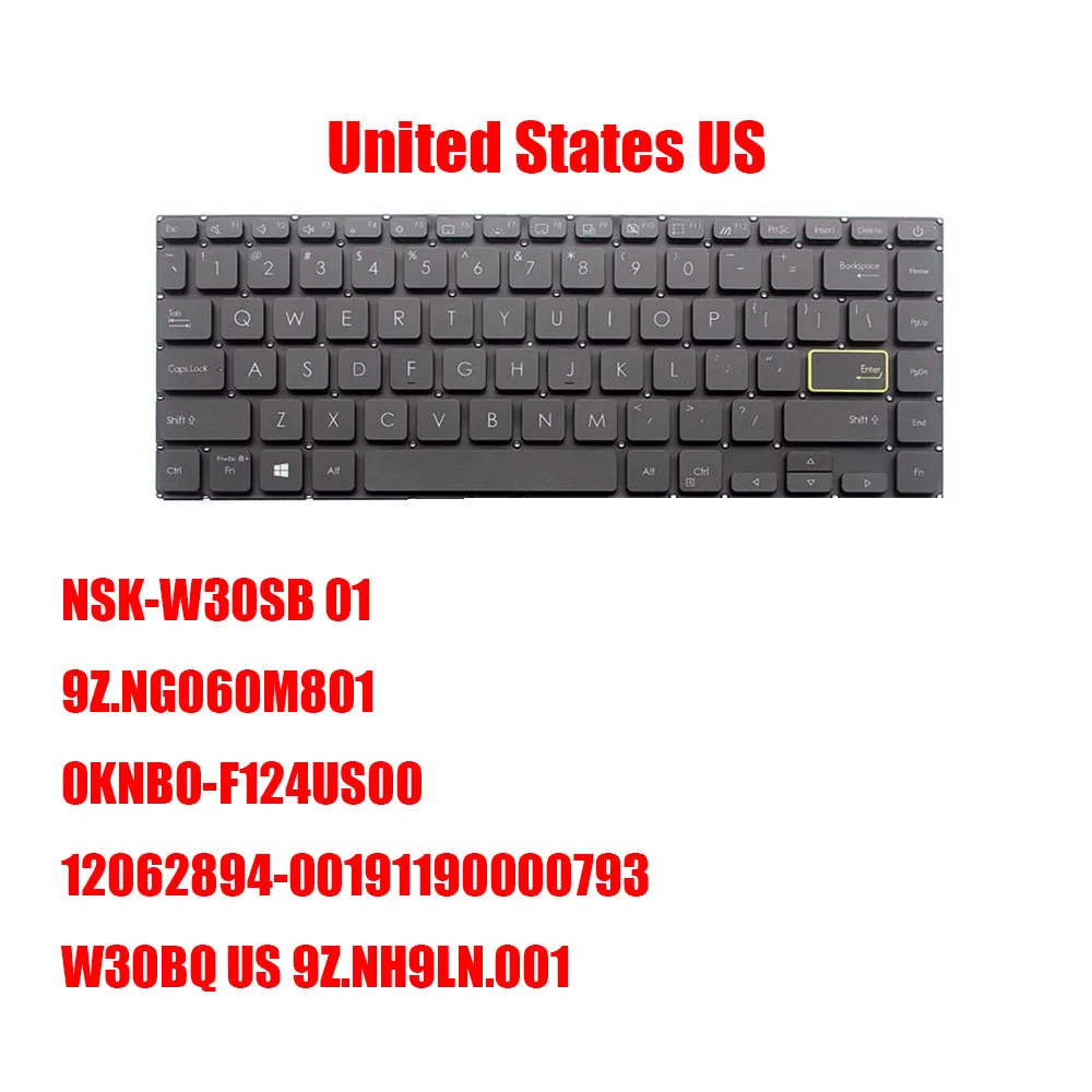 

Клавиатура США для ASUS NSK-W30SB 01 9Z.NG060M801 0KNB0-F124US00 12062894-00191190000793 W30BQ US 9Z.NH9LN.001 с подсветкой