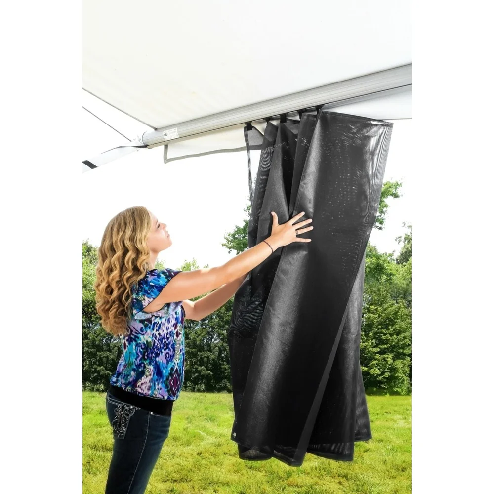 

RV Awning Shade Kit 10ft x 45ft UV Weather Resistant Mesh Screen Easy Install Includes Bungee Cords Tent Stakes Support Straps