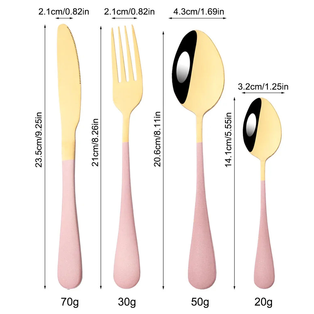 16Pcs Pink Gold Mirror Dinnerware Cutlery Set Knives Forks Coffee Spoon Flatware Stainless Steel Silverware Tableware Set