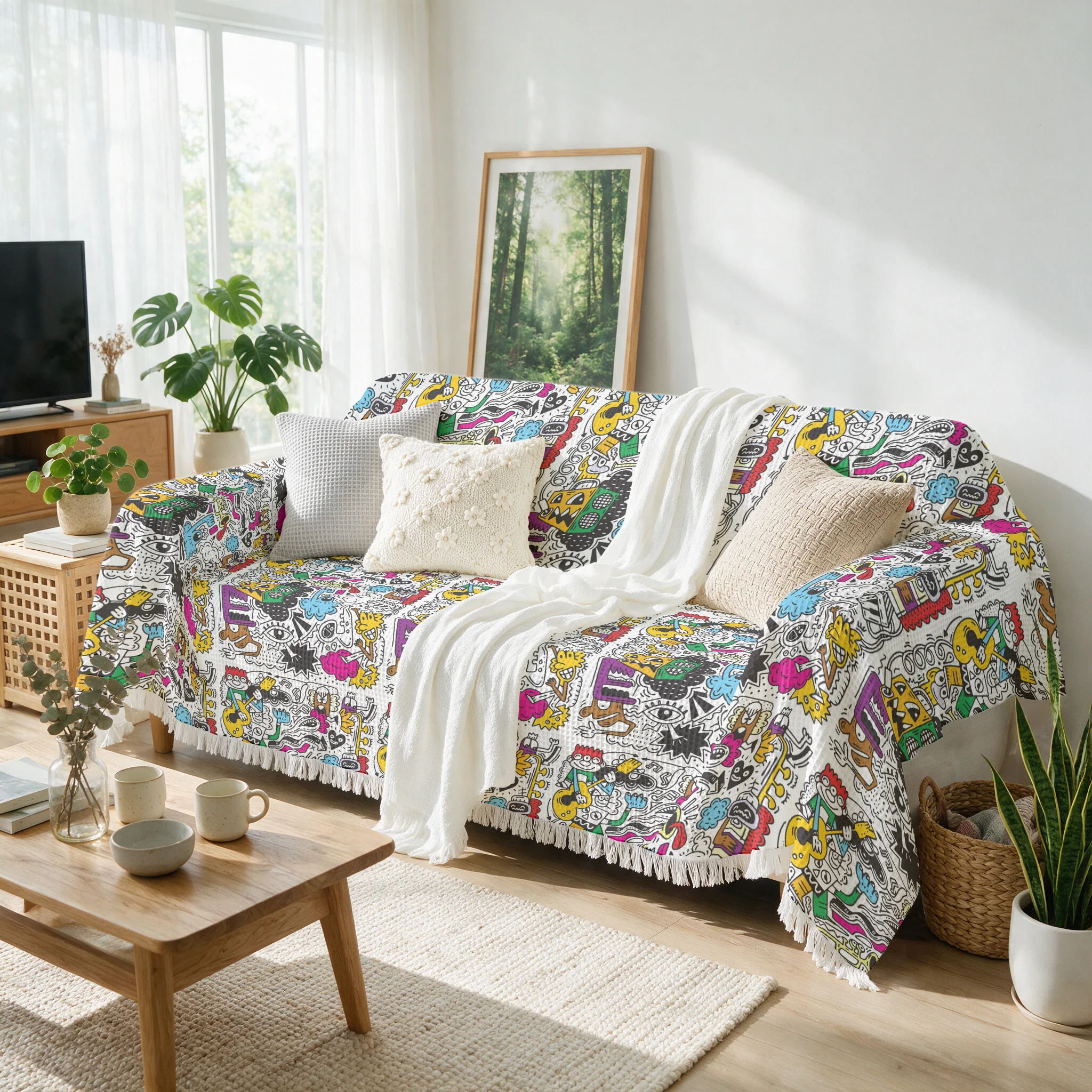Colorful Pop Art Cartoon Throw Blanket Sofa Cover for Living Room Couch Home Decor Throw Cushion Bedding Cozy Accent