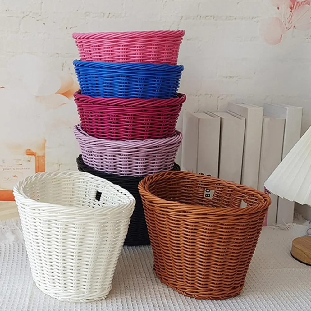 Bicycle Front Basket Universal Hand-woven Imitation Rattan Bike Handlebar Basket Capacity Strong Load-bearing for Bicycles