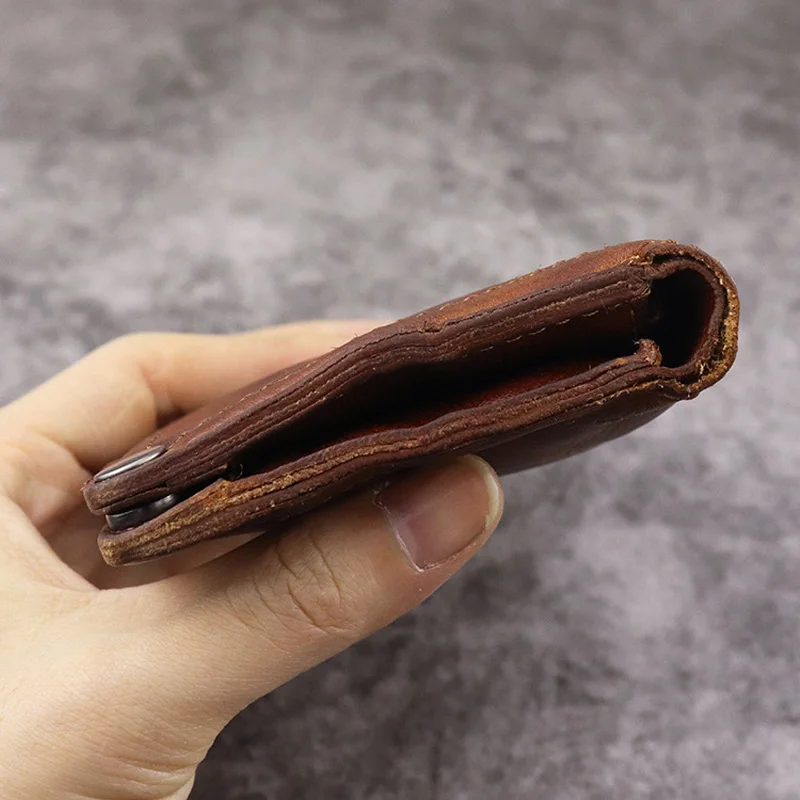 Vintage Real Leather Men's Short Wallet Slim Small Wallet Money Bag Credit Card Holder ID Card Case Mini Purse for Male