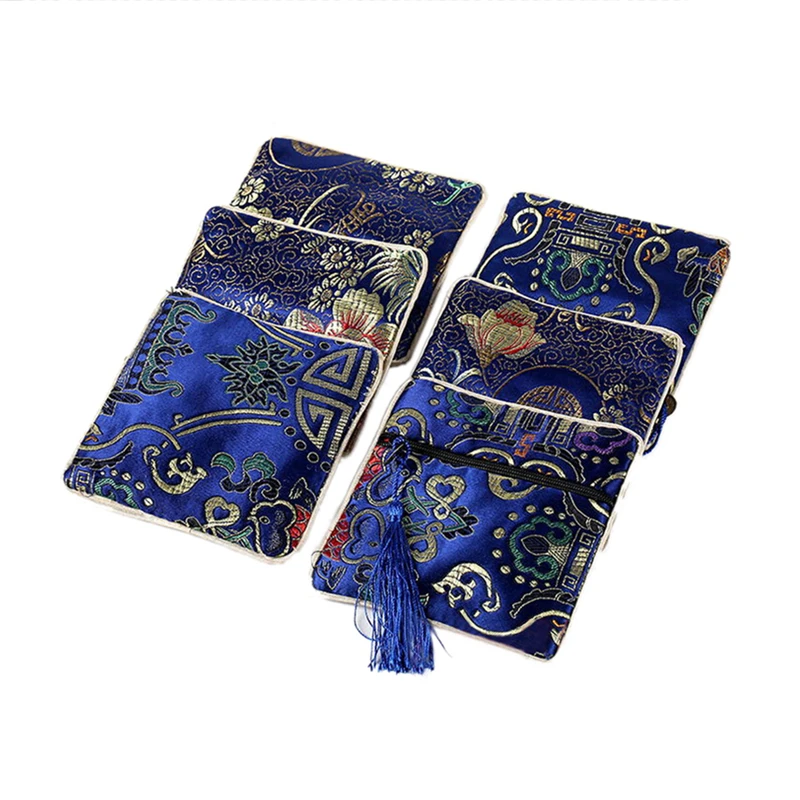 1Pcs Chinese Brocade Handmade Silk Embroidery Padded Zipper Small Jewelry Gift Storage Pouch Bag Snap Case Satin Coin Purse