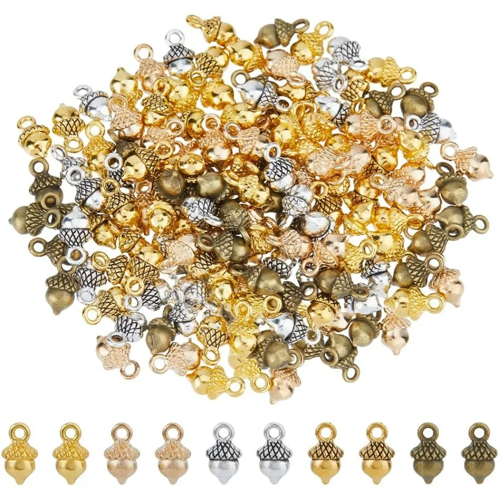 

150Pcs 5 Colors Acorn Nut Charms 12x7.5mm Alloy Acorn Charms with Jump Ring Style Alloy Pinecone Pendants Nature Nuts