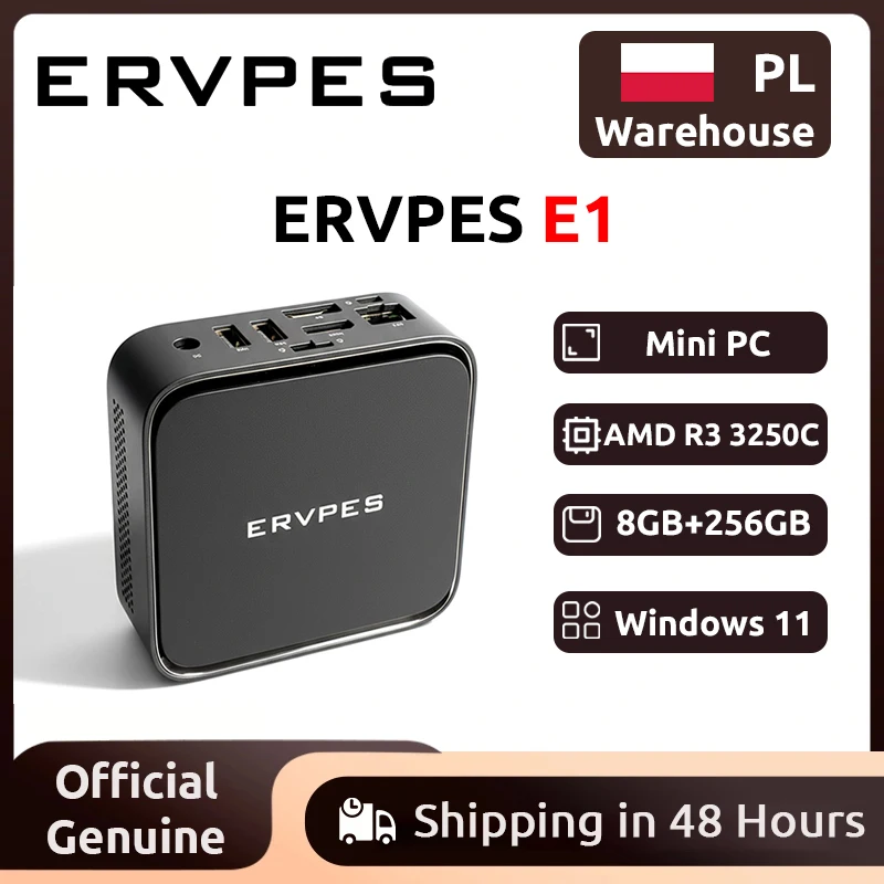 Mini PC ERVPES E1, AMD Ryzen 3 3250C, 8 Go DDR4, 256 Go SSD, Windows 11 Pro, Wifi double bande, BT5.2, ordinateur de bureau mini