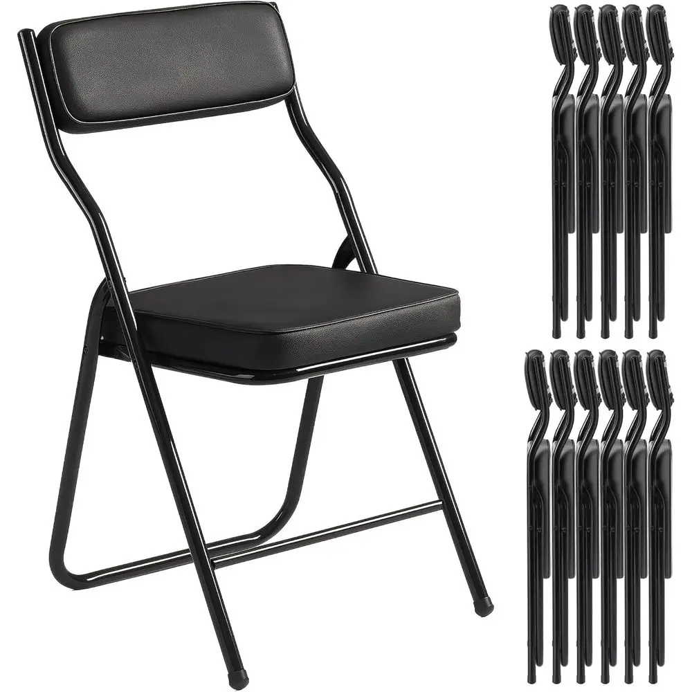 

12 Pack Black Padded olding Chairs with PU Leather Cushion and Backrest, Upholstered oldable Dining Chair with Metal e or Indoor