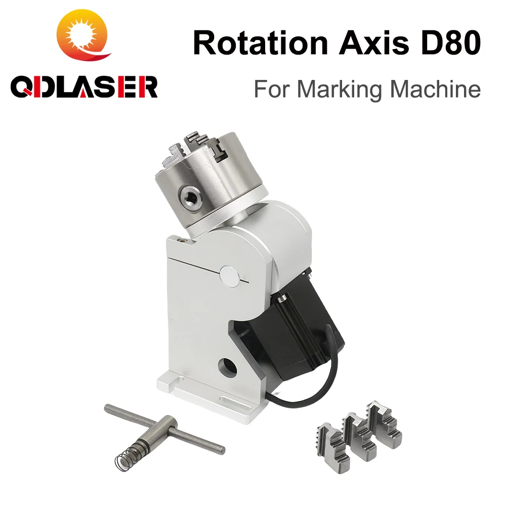 QDLASER Laser Marking Machine Rotary Device Rotation Axis Chuck Rotary Attachment Dia.80mm for Fiber Laser Marking Machine