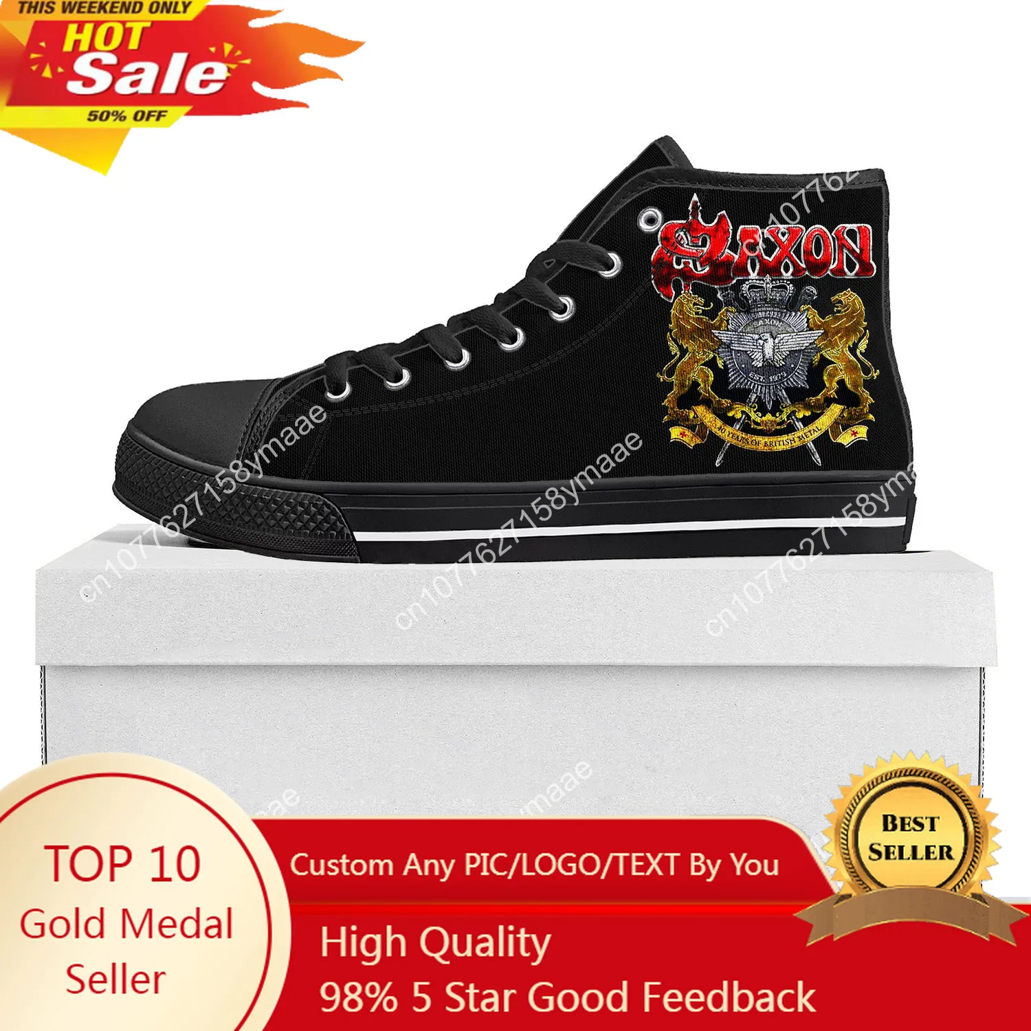 Saxon Metal Band High Top High Quality Sneakers Mens Womens Teenager Canvas Sneaker Casual Custom Made Shoes Customize DIY Shoe