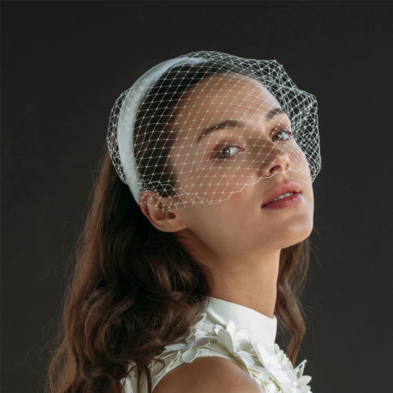 White Birdcage Veil Velvet Wide Hair Band Vintage Handmade Wedding Hair Accessories for Bridal Black Headband Veil Fascinators