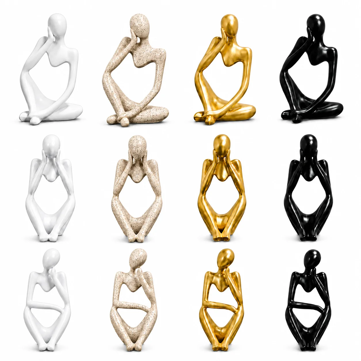 Abstract Thinker Statue Set Modern Resin Figurine Luxury Home Office Shelf Decor Gift White Gold Black English Version