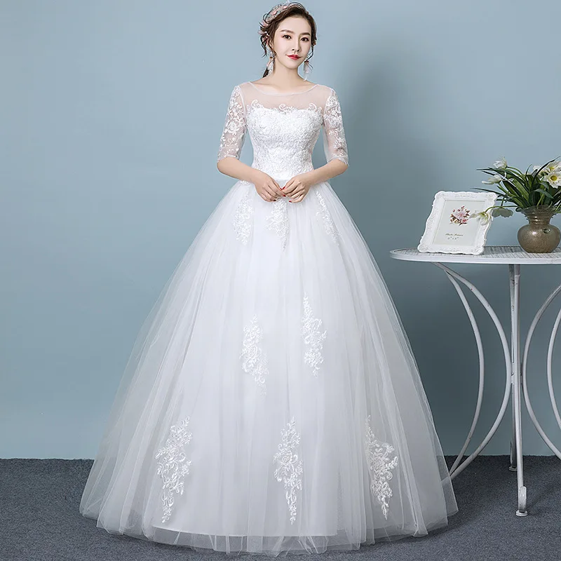 

HMHS-61#Bridal Wedding Dress Round Neck Cheap Wholesale Studio Photography New Style Annual Party Dress Ball Gown Floor-Length