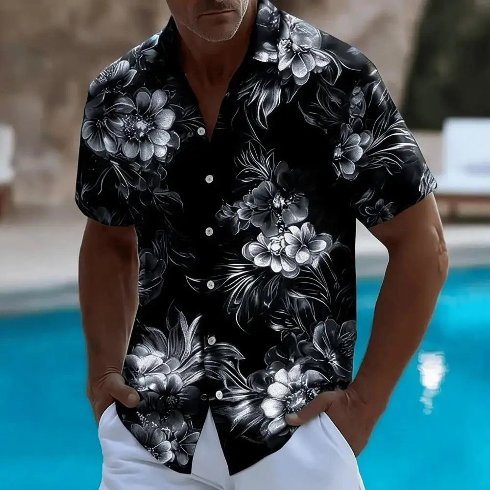 

Summer Hawaiian Floral Beach Casual Plus Size Shirt 3D Coconut Pattern T-shirt Retro Tree Short Sleeve Vacation Man Shirts