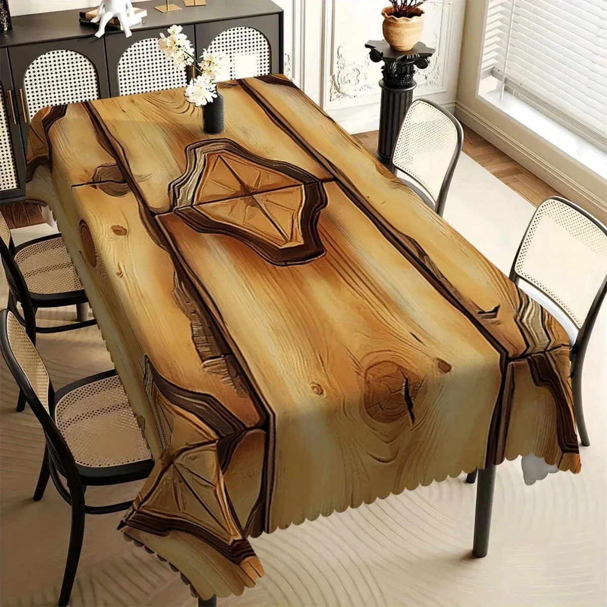 

Modern Faux Wood Grain Tablecloth Waterproof Polyester 2D Flat Printed Table Cover For Dining Room Kitchen Home Decor