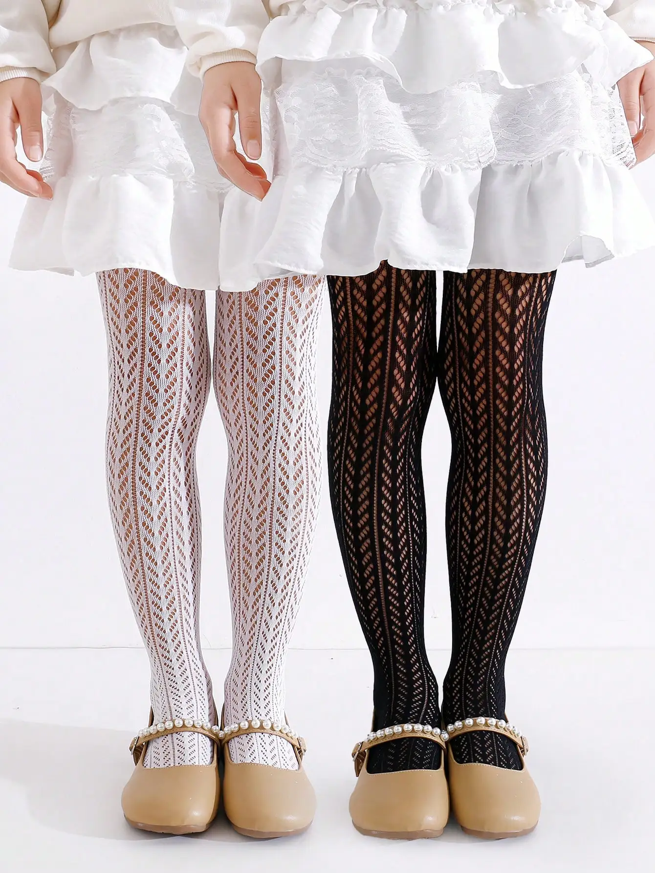 

2 шт., прозрачные кружевные колготки с ромбовидным узором для девочек в стиле Лолита, белые и черные