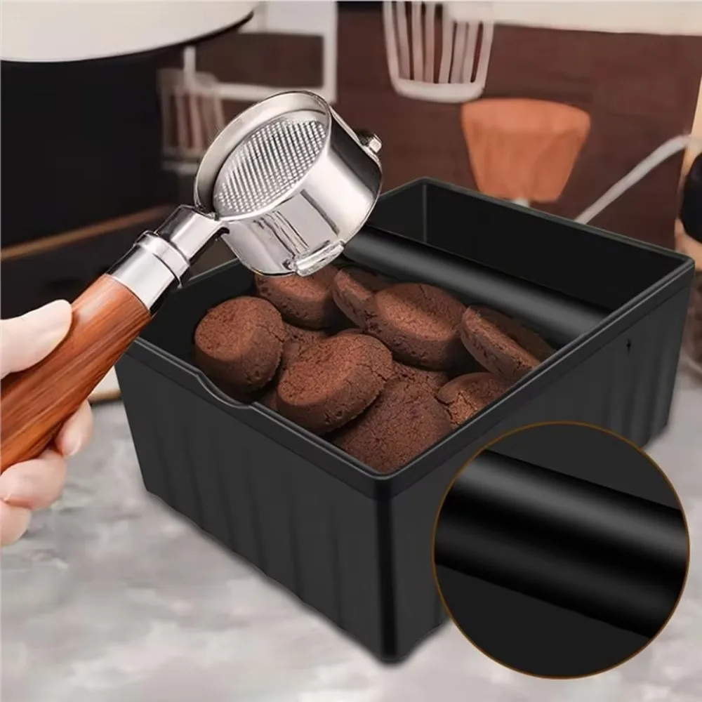 Rectangular Coffee Grounds Tapping Box with Tapping Rod Anti Slip Base Coffee Grind Waste Bin Large Capacity Stable