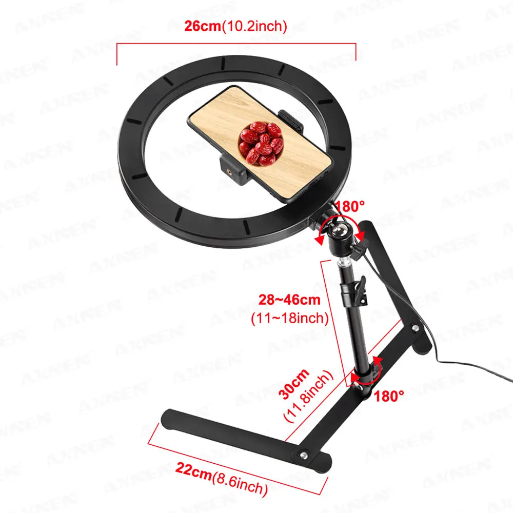 10-Inch Dimmable LED Selfie Ring Light with Phone Holder & Adjustable Desktop Stand, Perfect for Photography Live Streaming