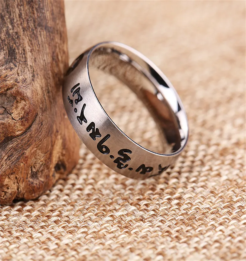 Tibet budist tanrı servet Mantra yüzük erkekler için Boy titanyum çelik çelik yüzükler din yüzük gizemli dini takı