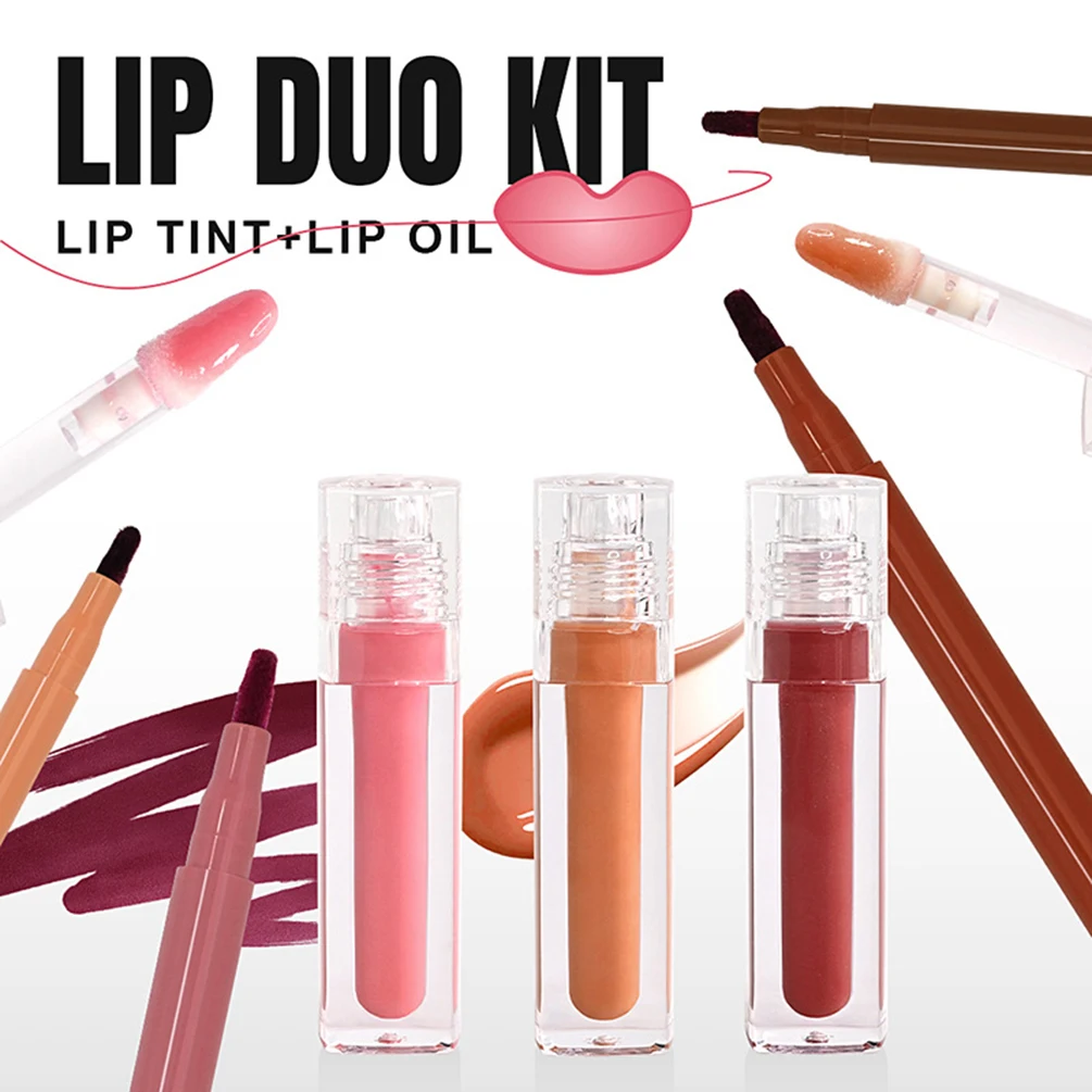8-color Private Label Lipgloss Lipliner Kit Custom Logo High-Shine Glossy Lip Glaze Matte Liner Set Long-lasting Makeup Vegan