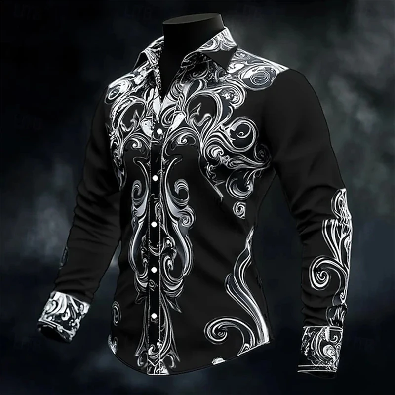 

New Halloween Elegant Men's Shirt Unique Patterned Collar Comfortable Top Halloween Costume Long-Sleeve Button-Down Shirt