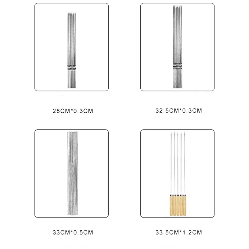 Espeto de churrasco reutilizável de aço inoxidável, 50 peças com alça de madeira espetos de churrasco kebab vara de ferro para acampamento ao ar livre ferramentas de piquenique