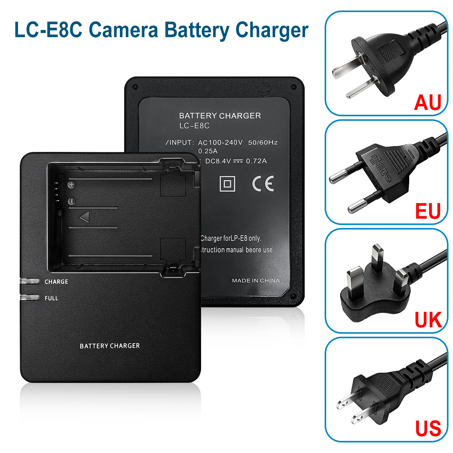 LC-E8 Akku-Ladegerät für Canon LP-E8 - Kompatibel mit EOS 550D, 600D, 650D, 700D, Rebel T2i, T3i, T4i, T5i, Kiss X4, X5 Kamera – Detail 6