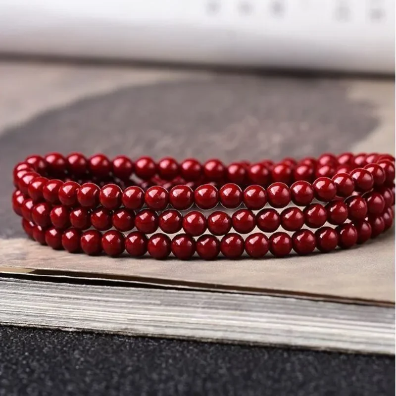 

Natural Cinnabar 108 Mala Beads Bracelet Dual Use as Necklace for Women Men Handmade Healing Jewelry