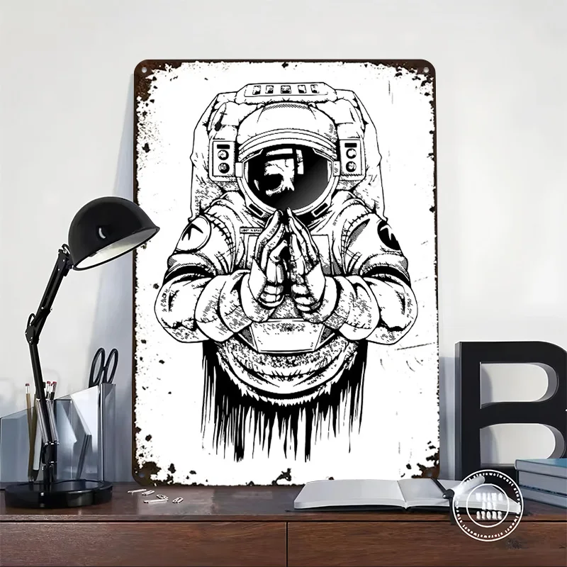 Metalowy plakat kosmonauty, metalowe tabliczki, dekoracje ścienne, plakaty na ścianę, elementy dekoracyjne, personalizowane blaszane tabliczki do dekoracji domu, styl retro