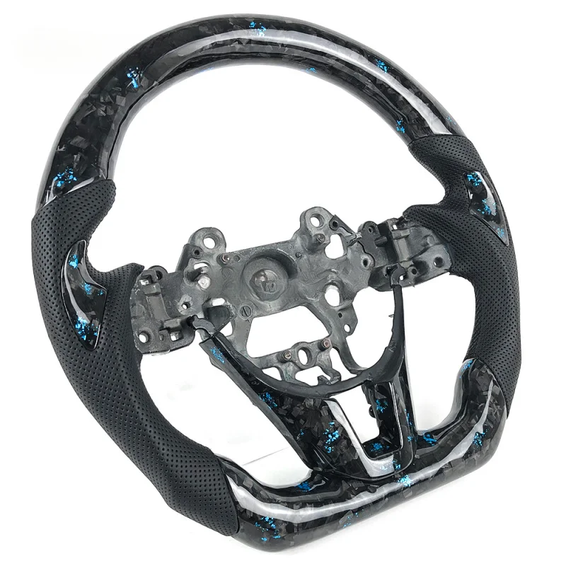 For Mazda Custom Light Blue Powder Forged Carbon Fiber Black Perforated Leather Steering Wheel | Axela/CX5/CX8/CX4