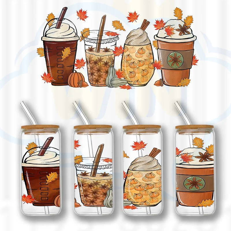 Halloween e Natal Thanksgiving Adesivos, Copa Wraps, Transferências UV DTF, 16OZ