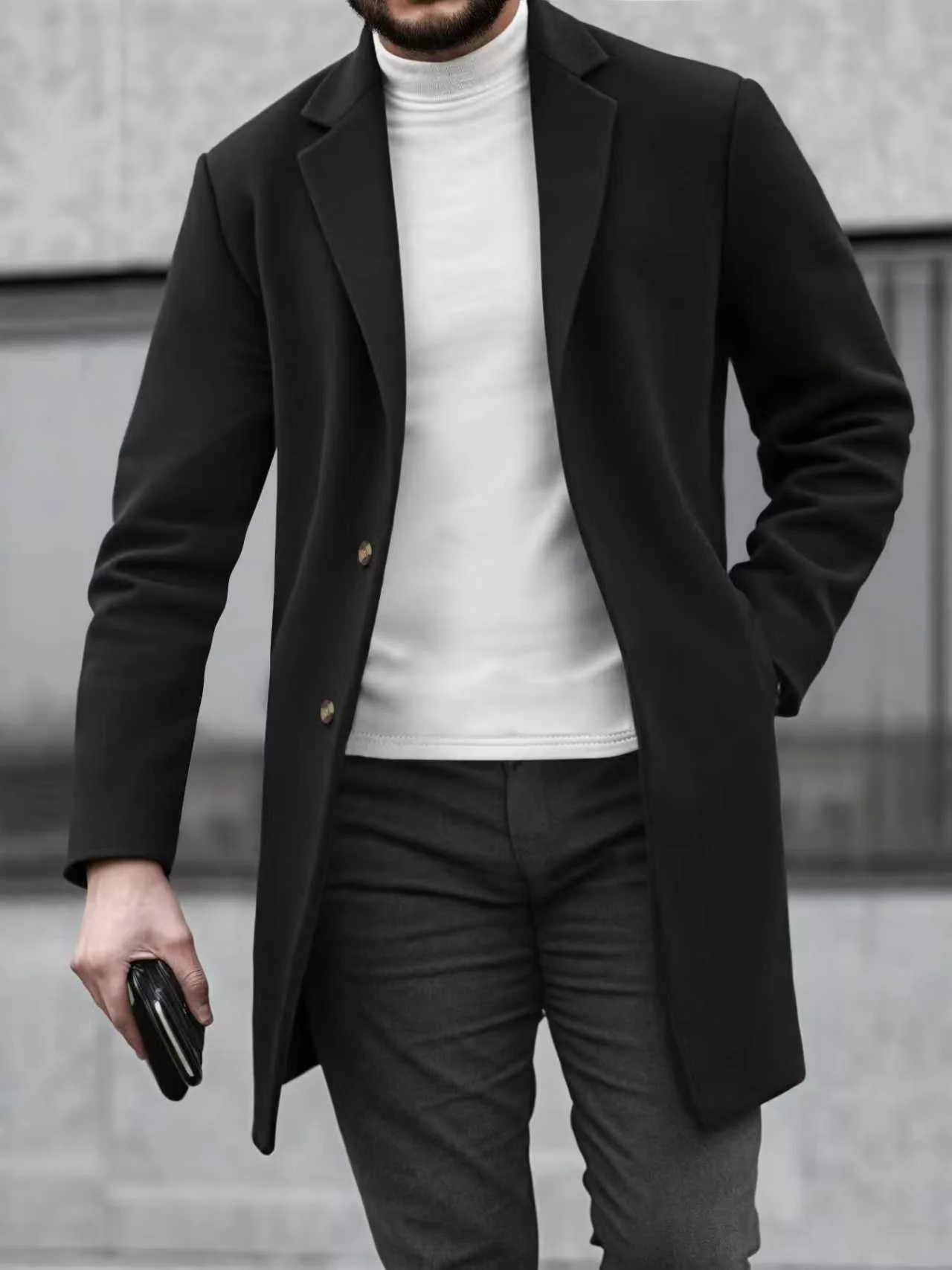 

Модная повседневная мужская однотонная ветровка Busin Jaet, осень-зима, длинный рукав, застежка на одной пуговице, полиэфирное волокно