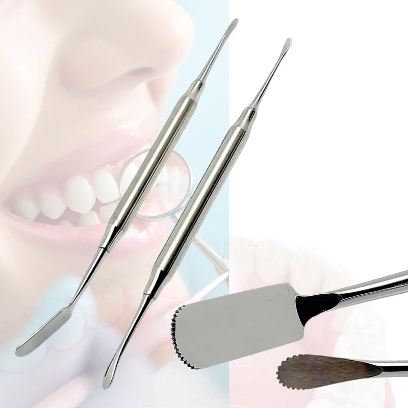 2PCS Dental Periosteal Elevator Implant Double Ends Serrated Oral Retractor Extraction Tool Set