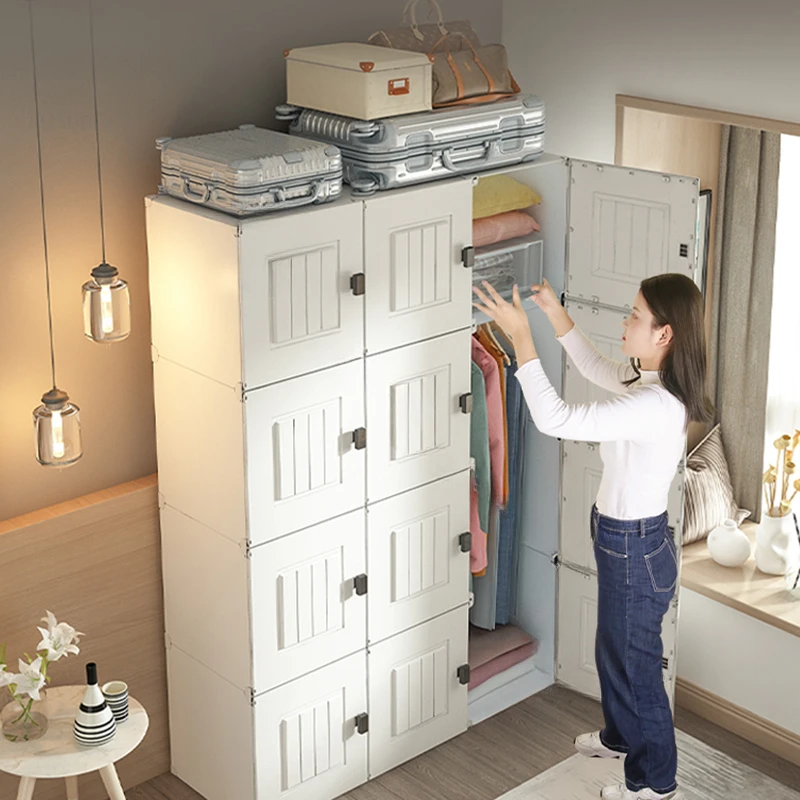 

Modern Wardrobes Assembly Plastic Simple Dressing Storage Wardrobes Multi-functional Rental House Bedroom Closets Home Furniture