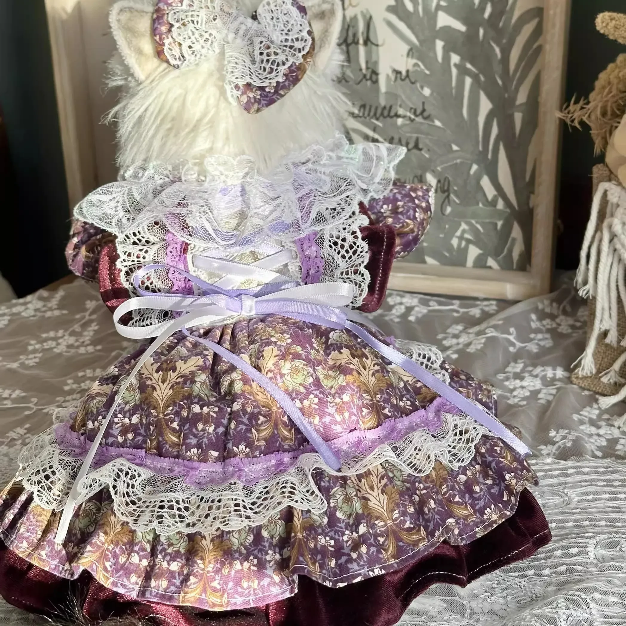 2025 Spring New Puppy Dog Cats Clothing Fashion Thin Cotton Flower Print Purple Princess Dress For Small Medium Dog Pet Clothes