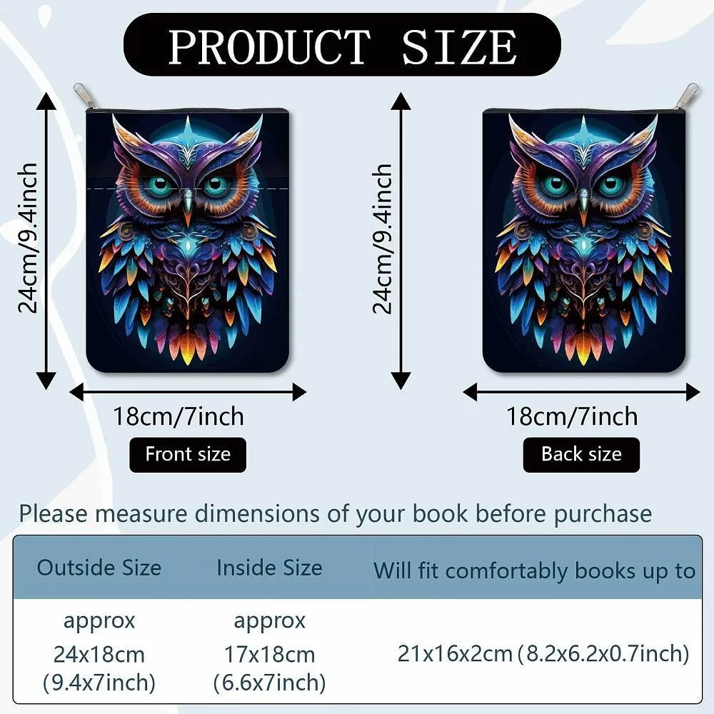 Printed Polyester Book Storage Zipper Bags Rectangle Gold Color Owl 24x18cm