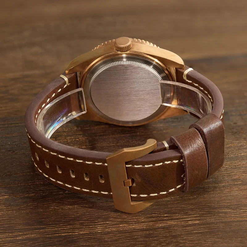 Baltany Diving Wristwatches Men 44mm NH38 Automatic Sapphire Crystal Leather Stainless Steel 20ATM Mechanical Bronze Watches