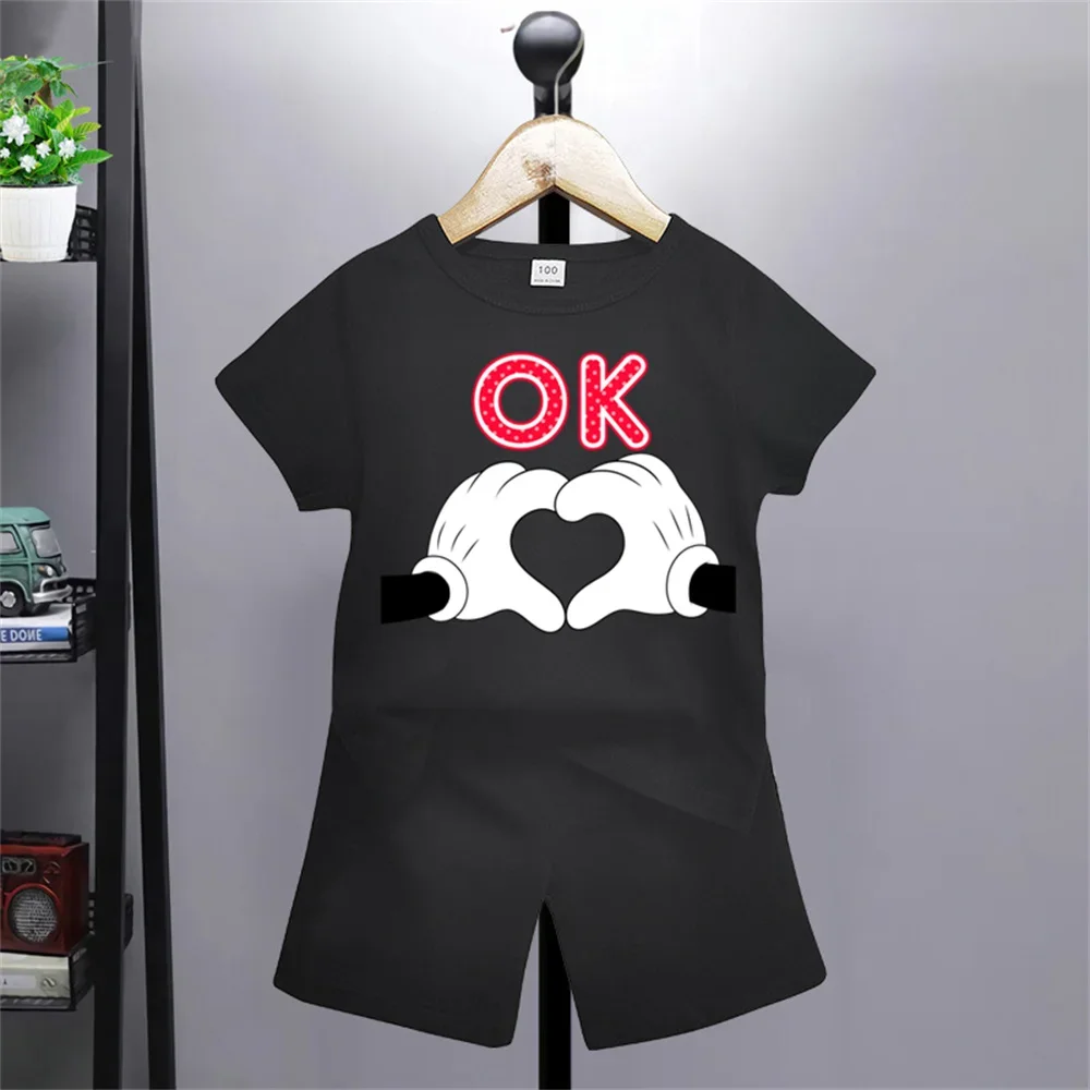 New Disney Mickey Mouse Short Sleeve Shorts Set Boys Girls Kids Sweatshirt cartoon top casual promotional clothing 100-160