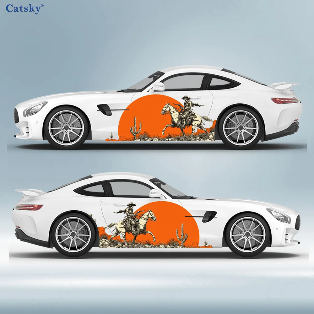 

Skull Cowboy Horse Sunset Car Vinyl Wraps Decal Self-adhesive PVC Sticker Suitable for Trucks SUV Decor Auto Accessories Gift