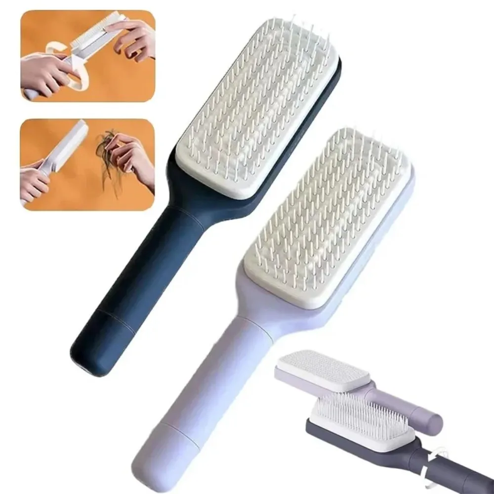 Rotatable Self Cleaning Hairbrush Anti Static One Key Cleaning Retractable Hair Comb Wet Dry Use Detangling Scalp Massage Brush