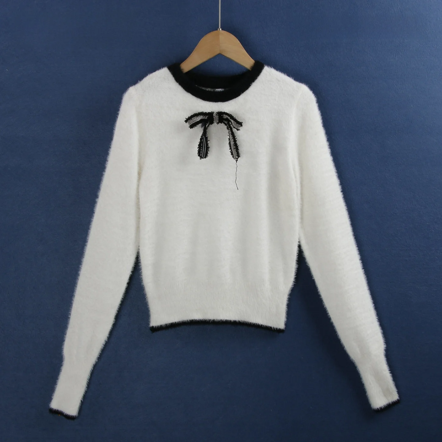 

Autumnal High Elastici round Need Knot Spliced Color Faux Mink Sweater Versatile Slimming Knitted Women's Top
