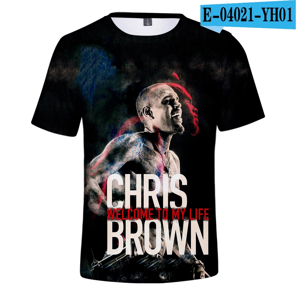 Singer Chris Brown Print Summer Men\'s O-Neck T-shirt Casual Short Sleeve Oversized T Shirt Fashion Streetwear Trend Men Clothing