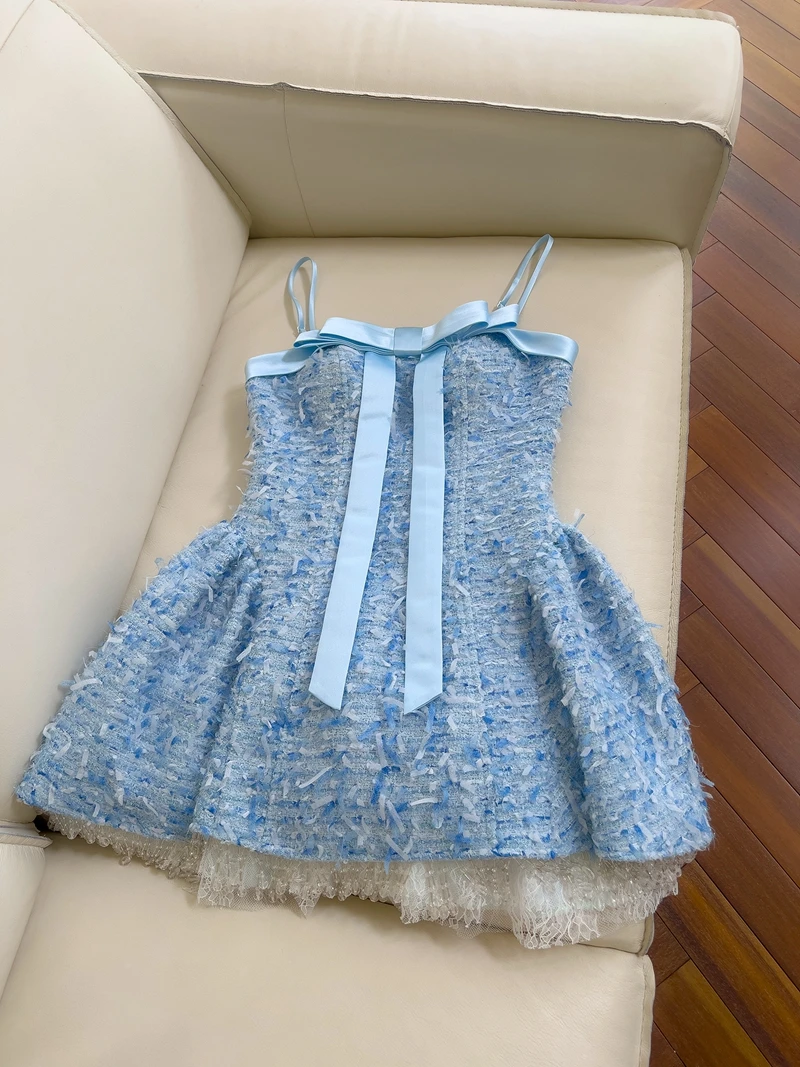 

Retro Knot Strapl Ball Gown Tassel Lace Thi Tweed Waist Cinched Dr Faionable High Waist Zipper Sle Wedd...