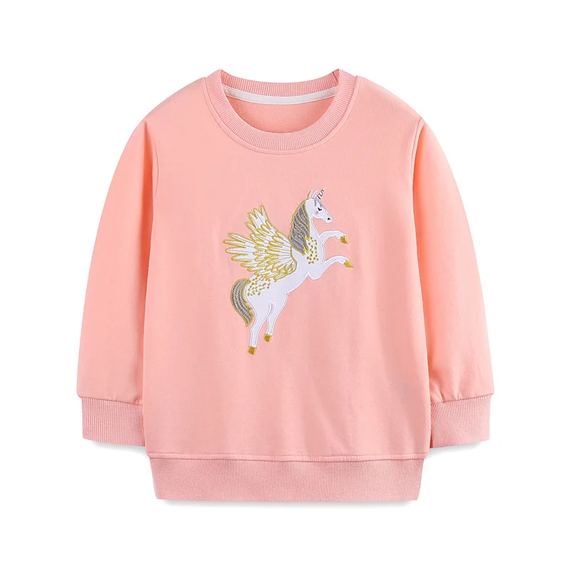 

2-7t Girls' Pink Long Sleeve Sweatshirt Exquisite Pegasus Embroidery Design Adorable Toddler Kid Pullover