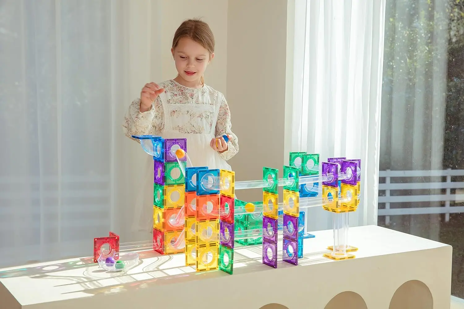 120PCS 프리미엄 MagneticTiles Marble Run, MagnetTiles, STEM 인증, 자석 블록, 자석 빌딩 블록, 자석