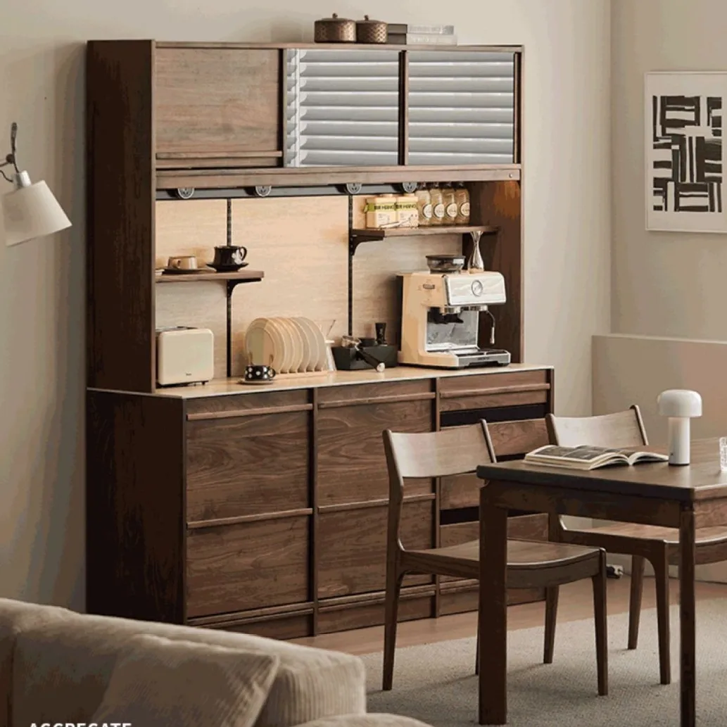 

Nordic Solid Wood Dining Side Cabinet Apartment Rock Slab Multi-functional Tea Cabinet Living Room Wall Integrated Cabinet