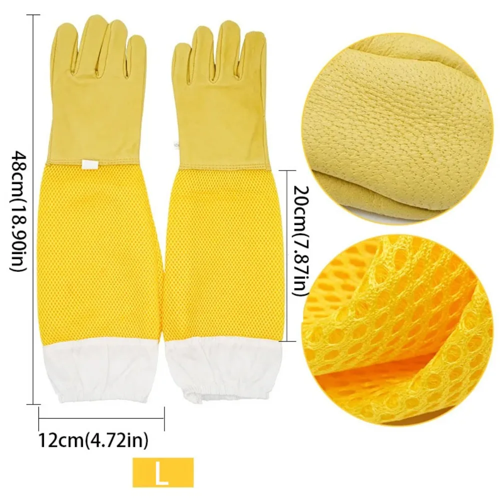 

Leather Beekeeping Gloves Breathable Mesh Durable Protective Gloves Goatskin Reusable Long Sleeves Gloves Professional Use