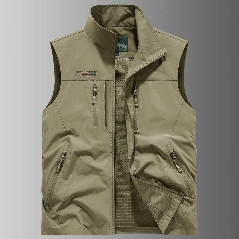 Spring, summer, autumn, vest, men's casual stand collar, multi bag workwear, outdoor photography, fishing, camisole, oversized v