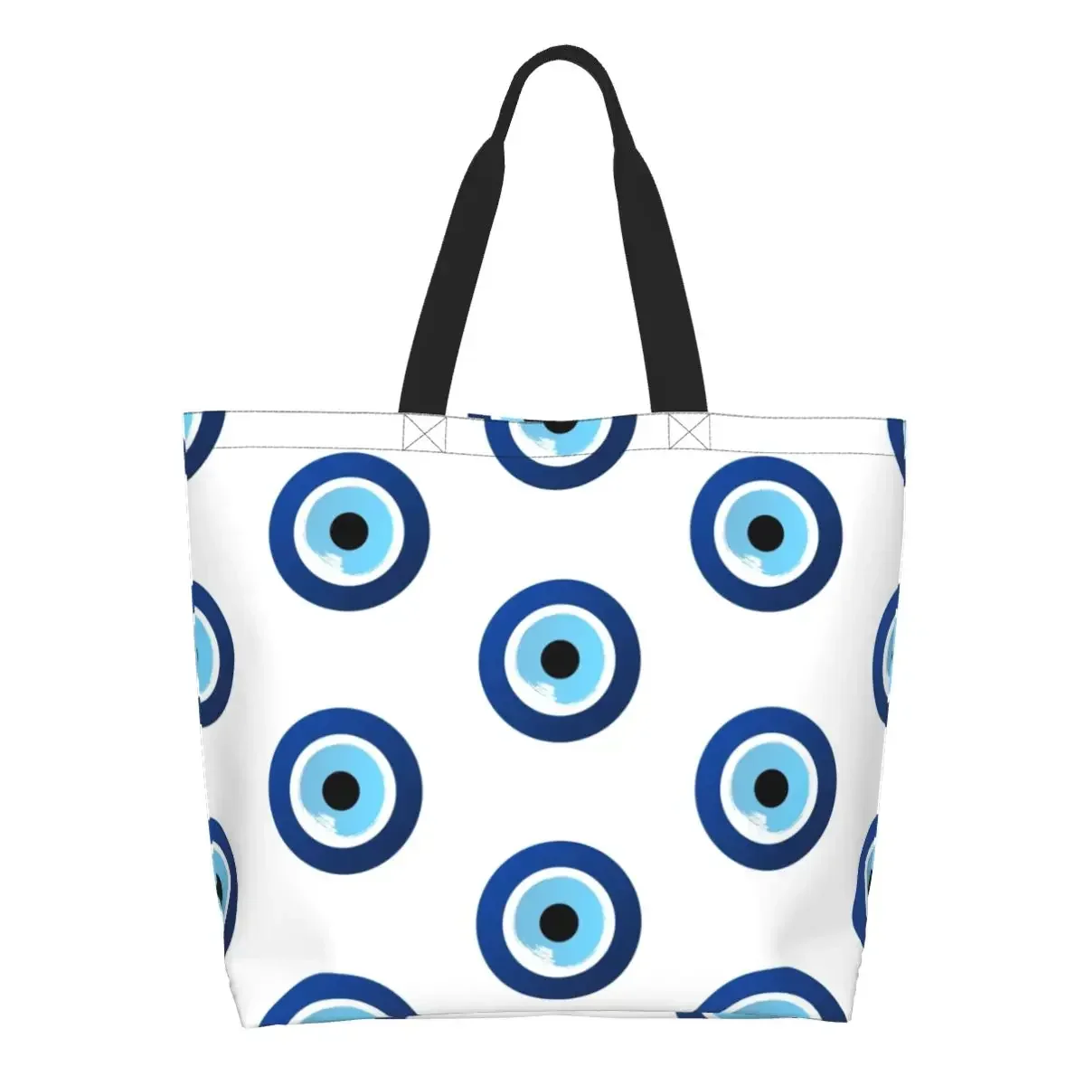 

Greek Evil Eye Hamsa Grocery Tote Shopping Bags Nazar Amulet Boho Charm Canvas Shopper Shoulder Bag Large Capacity Handbags