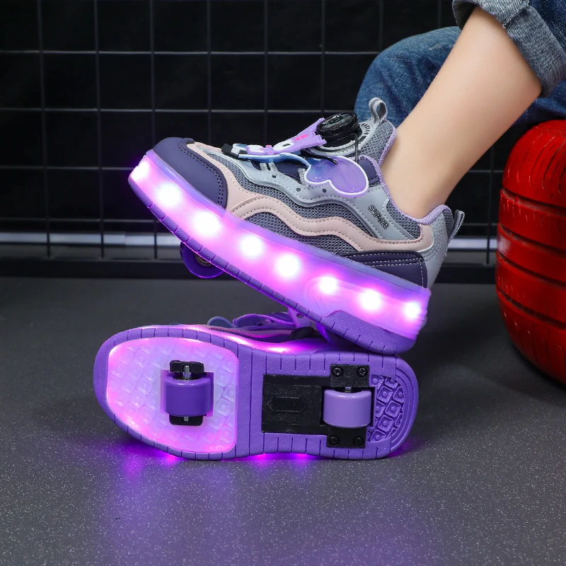 

Rainbow Light-Up Kids' Roller Shoes, Light Up While Walking, Super Eye-Catching, Easy to Detach Wheels, Stylish